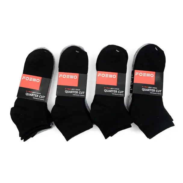 5 Pairs Men's Quarter Cut Black & Gray Socks Pack