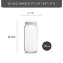 JoyJolt Reusable Glass Juice Bottles with Lids - Set of 8