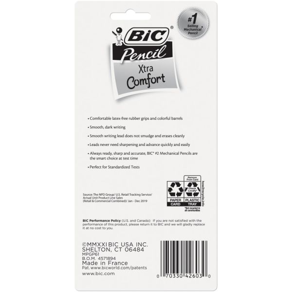 BIC Xtra Comfort Mechanical Pencils, 0.7 mm, Assorted Barrel Colors, Pack Of 6