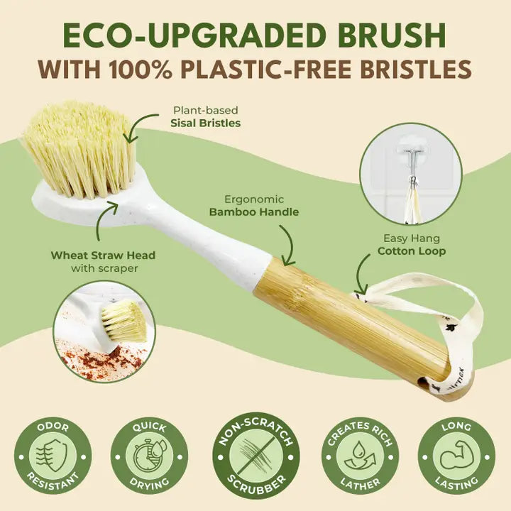 Natural Cleaning Dish Brush - 1 Pc Bamboo Brush with Handle