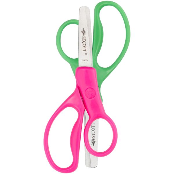 Westcott Hard Handle Kids Value Scissors, 5", Pointed, Assorted Colors, Pack Of 2