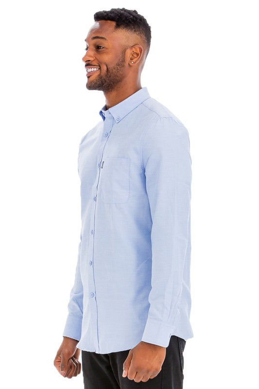 Mens Solid Long Sleeve Button Down