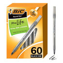 BIC Round Stic Ballpoint Pens, Medium Point, 1.0 mm, Translucent Barrel, Blue Ink, Pack Of 12