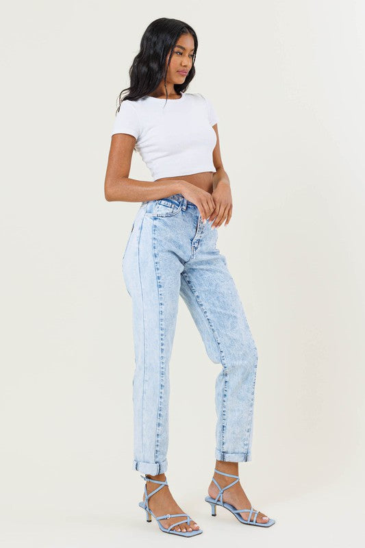 HIGH RISED COLOR BLOCK BOYFRIEND JEANS