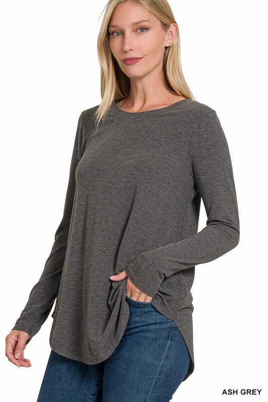 Long Sleeve Round Neck & Round Hem Top