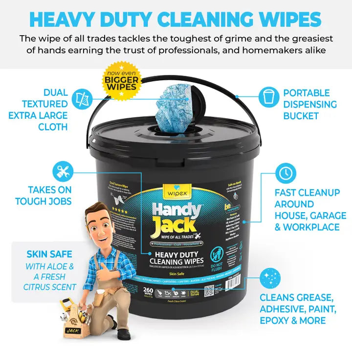 Handy Jack Heavy Duty Cleaning Wipes Bulk 260ct Value Bucket
