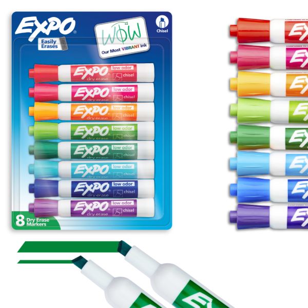 EXPO Dry Erase Markers, Low Odor Ink, Assorted Colors, Chisel Tip, 8 Count