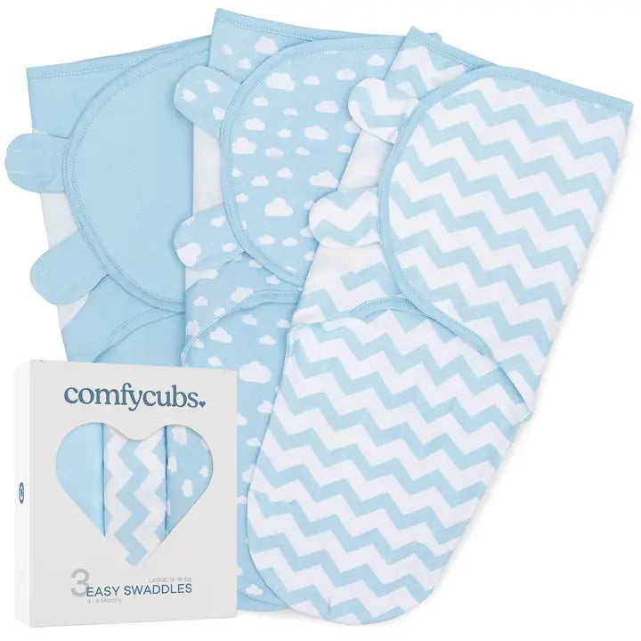 Easy Swaddle Blanket, 3 Pack - 100% Cotton By Comfy Cubs