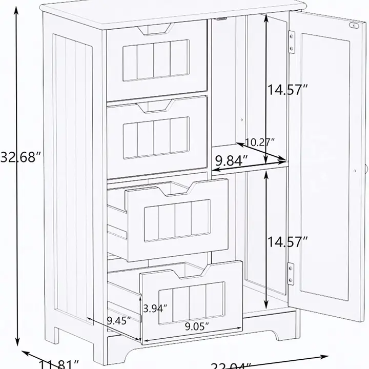 White Freestanding Storage Cabinet with 4 Drawers and 1 Door