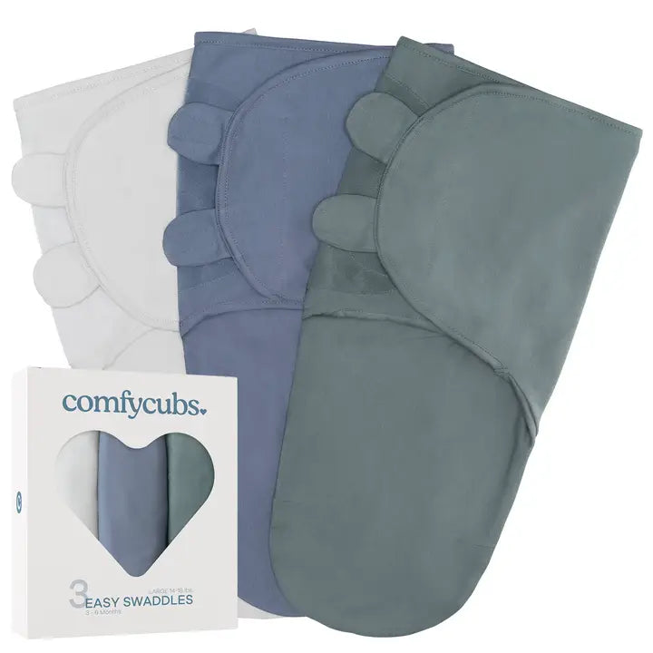 Easy Swaddle Blanket, 3 Pack - 100% Cotton By Comfy Cubs