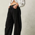 Washed Balloon Leg Denim Jeans with Belt