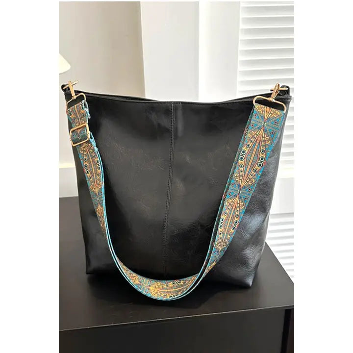 Retro Pattern Strap Vegan Leather Crossbody Shoulde