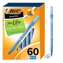 BIC Round Stic Ballpoint Pens, Medium Point, 1.0 mm, Translucent Barrel, Blue Ink, Pack Of 12