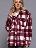 Long Sleeve Check Printed Fleece Shacket - OutletSavings