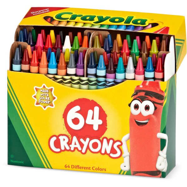 Crayola Standard Crayons With Built-In Sharpener, Assorted Colors, Box Of 64 Crayons