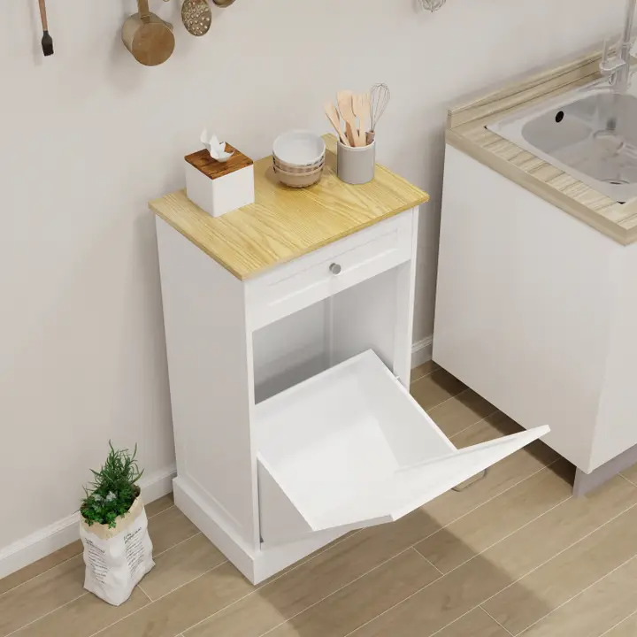 Black Tilt-Out Trash Cabinet with Drawer and Storage