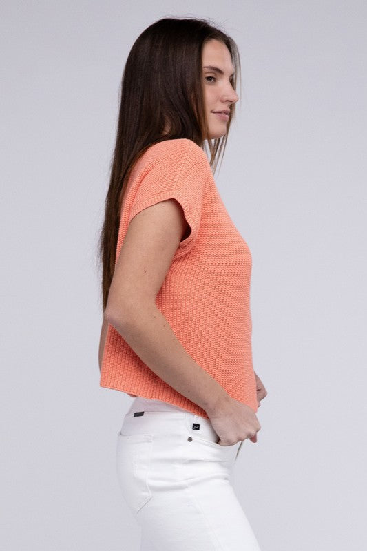 Mock Neck Short Sleeve Cropped Sweater