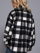 Long Sleeve Check Printed Fleece Shacket - OutletSavings