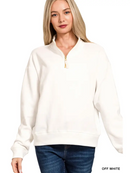 Fleece Half Zip Sweatshirt - Zenana - OutletSavings