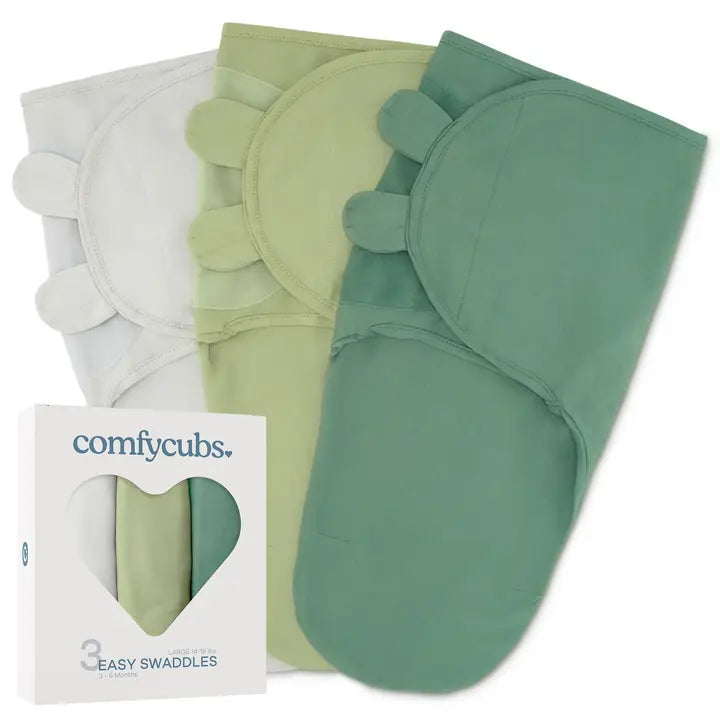 Easy Swaddle Blanket, 3 Pack - 100% Cotton By Comfy Cubs
