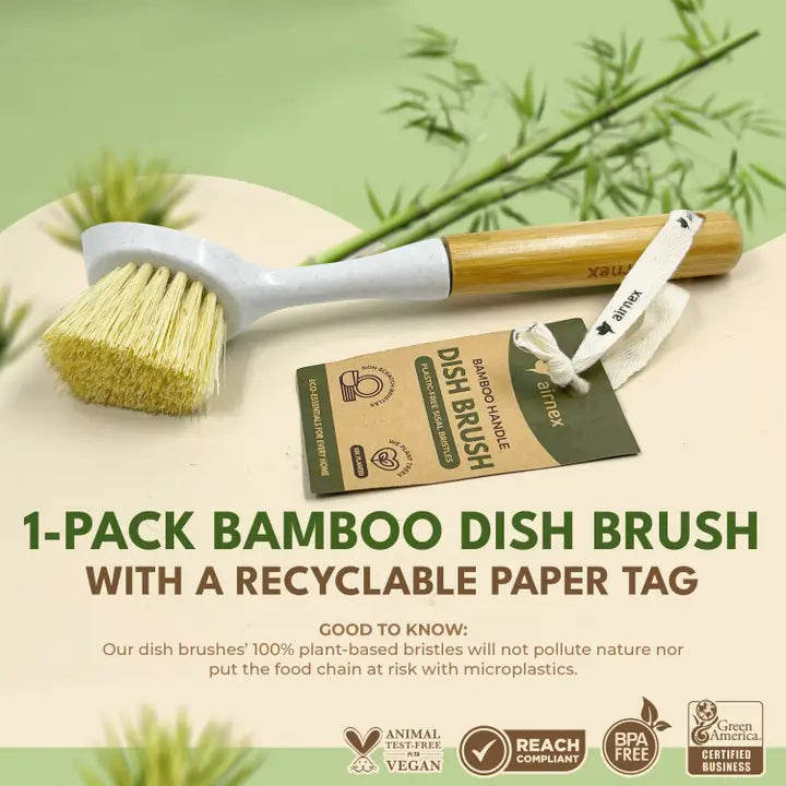 Natural Cleaning Dish Brush - 1 Pc Bamboo Brush with Handle