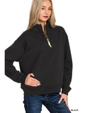 Fleece Half Zip Sweatshirt - Zenana - OutletSavings