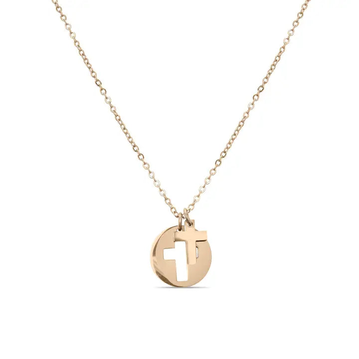 Stainless Steel Cutout 2 Piece Cross Necklace