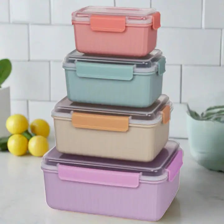 8-Piece Ribbed Snap-Lock Plastic Food Storage Container Set