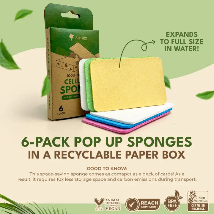 Compostable Kitchen Sponge - 6 Pack Eco Pop Up Sponges