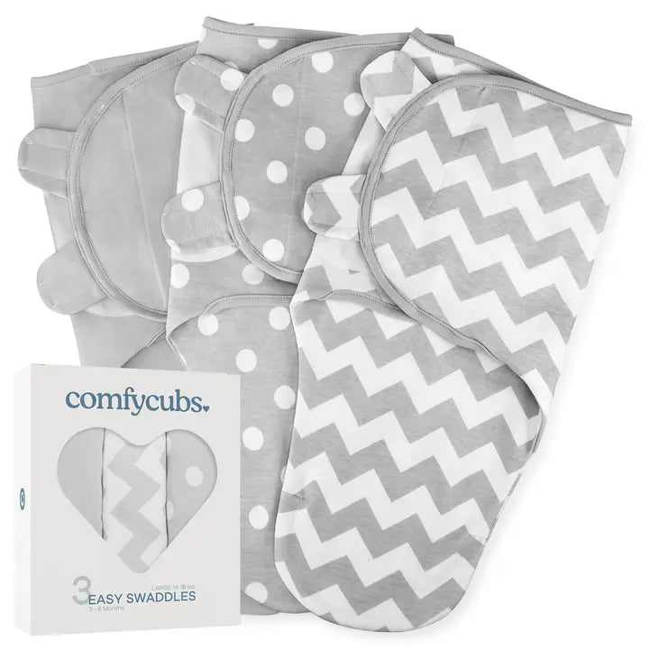 Easy Swaddle Blanket, 3 Pack - 100% Cotton By Comfy Cubs