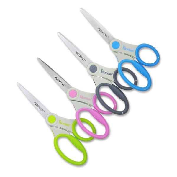 Westcott Student Scissors with Anti-Microbial Protection, 7", Pointed, Assorted Colors