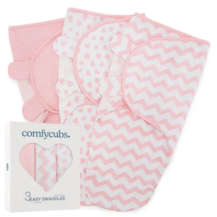 Easy Swaddle Blanket, 3 Pack - 100% Cotton By Comfy Cubs