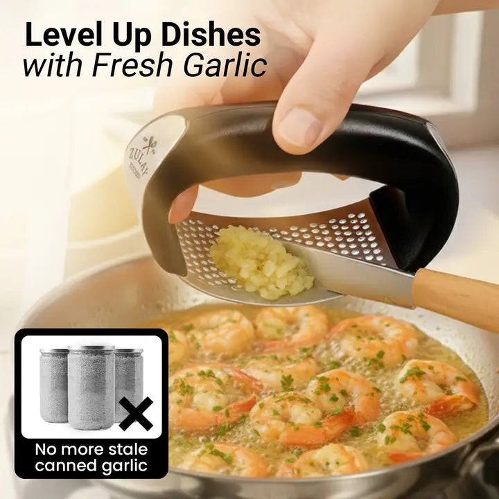 Garlic Press Rocker with Silicone Peeler & Scraper Set