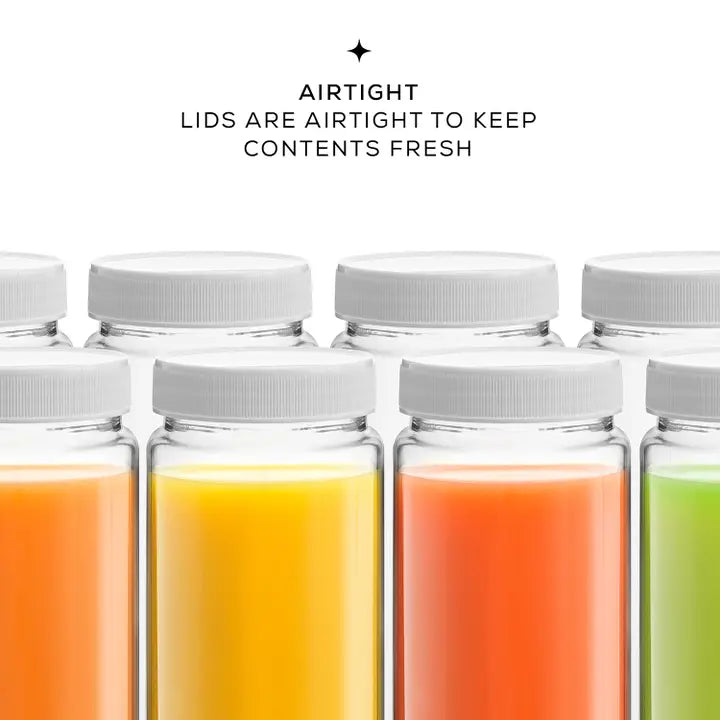 JoyJolt Reusable Glass Juice Bottles with Lids - Set of 8