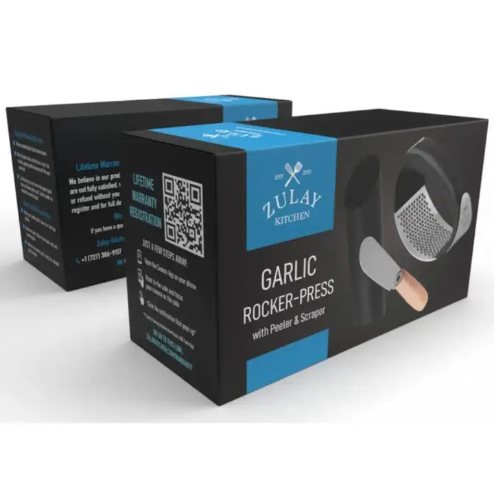 Garlic Press Rocker with Silicone Peeler & Scraper Set