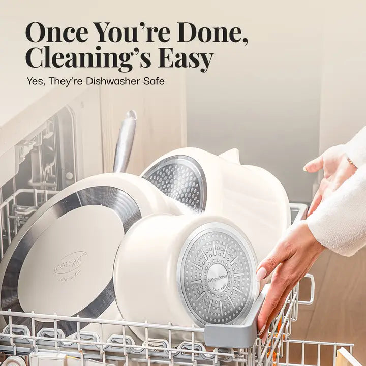 Gotham Steel 18pc Set Detachable Handle in Cream