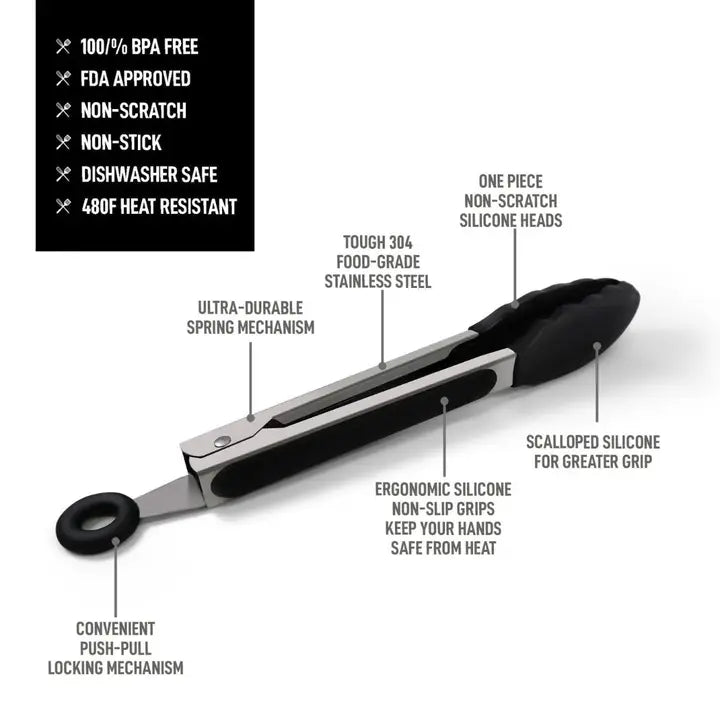 Tongs Set - 9" & 12" Stainless Steel -Hangable & Shelf Ready
