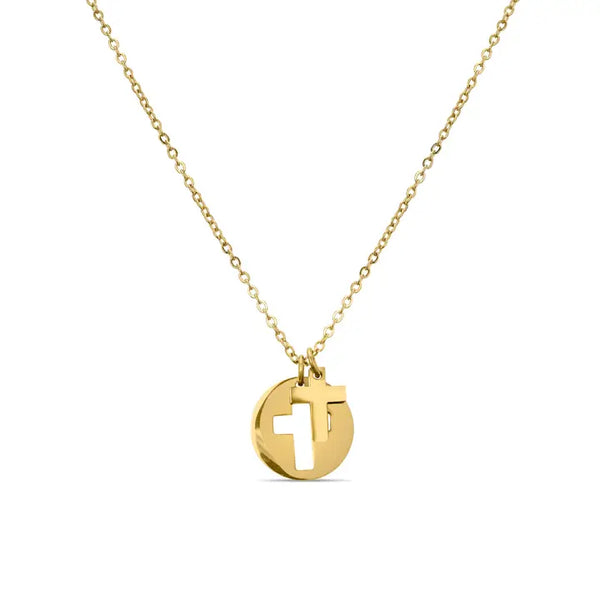Stainless Steel Cutout 2 Piece Cross Necklace