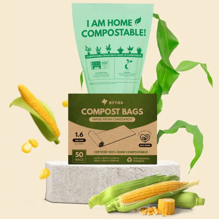 Compostable Trash Bags 1.6 Gal - Roll of 50 Compost Bin Bags