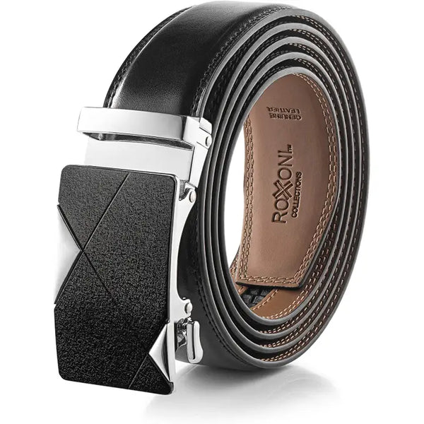 Genuine Leather Ratchet Belt with Automatic Buckle