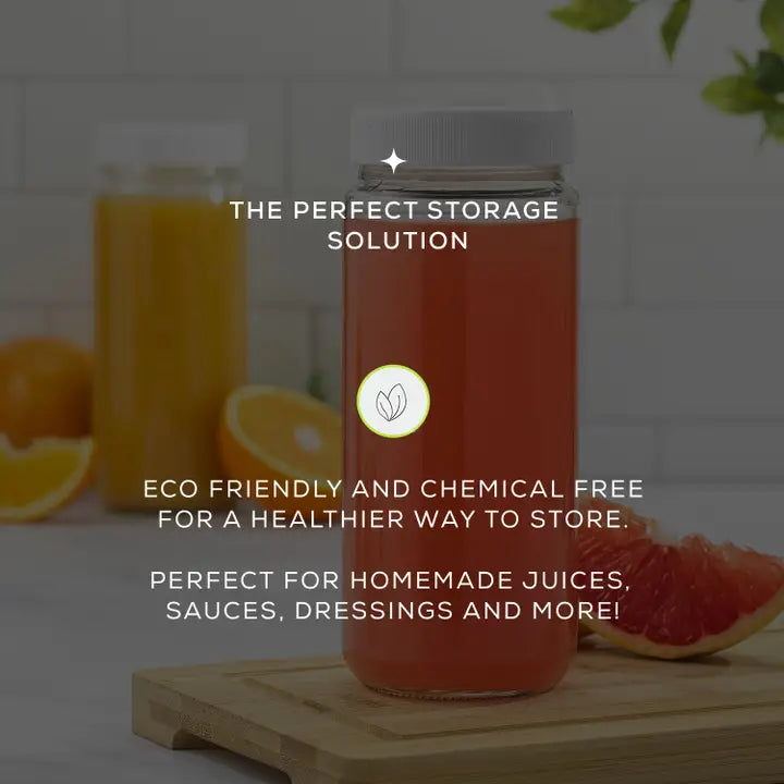 JoyJolt Reusable Glass Juice Bottles with Lids - Set of 8