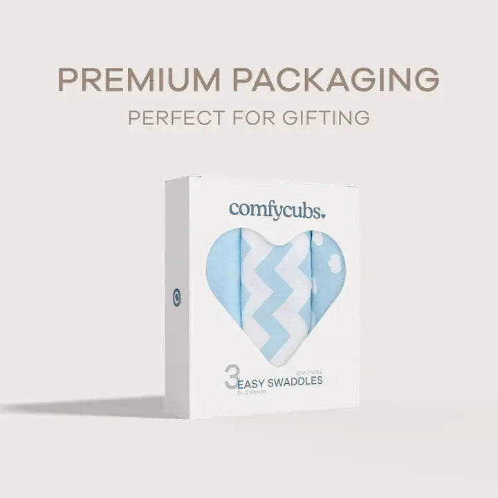 Easy Swaddle Blanket, 3 Pack - 100% Cotton By Comfy Cubs
