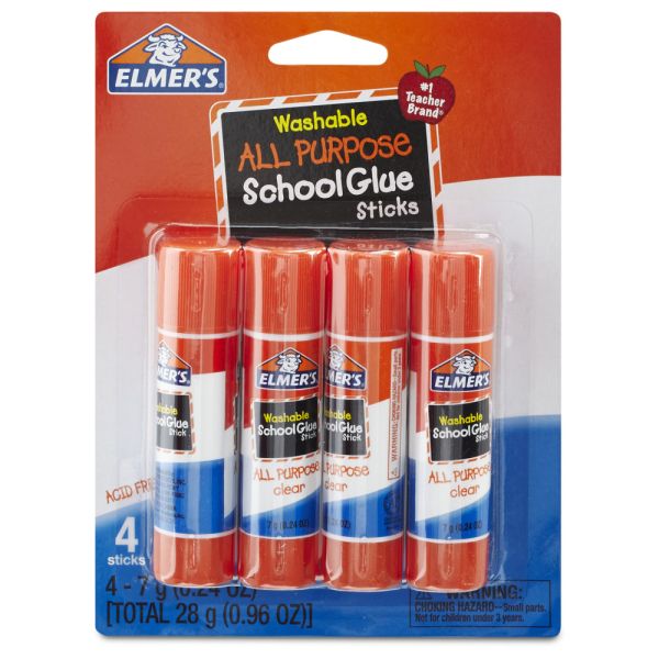Elmer's Washable School Glue Sticks, 0.24 Oz, Pack Of 4