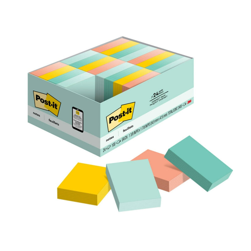 Post-it Notes, 24 Pads, 1 3/8 in x 1 7/8 in, Clean Removal, School Supplies and Office Products, Sticky Notes