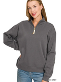 Fleece Half Zip Sweatshirt - Zenana - OutletSavings