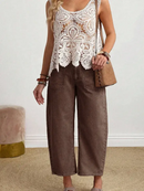 Solid Denim Barrel Jeans High Waist Patch Pocket Ankle