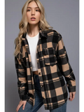 Long Sleeve Check Printed Fleece Shacket - OutletSavings