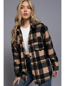 Long Sleeve Check Printed Fleece Shacket - OutletSavings