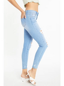 Mid Rise Distressed Ankle Skinny Jeans