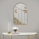 Gold Floral Iron Framed Arched Metal Wall Mirror Home Decor